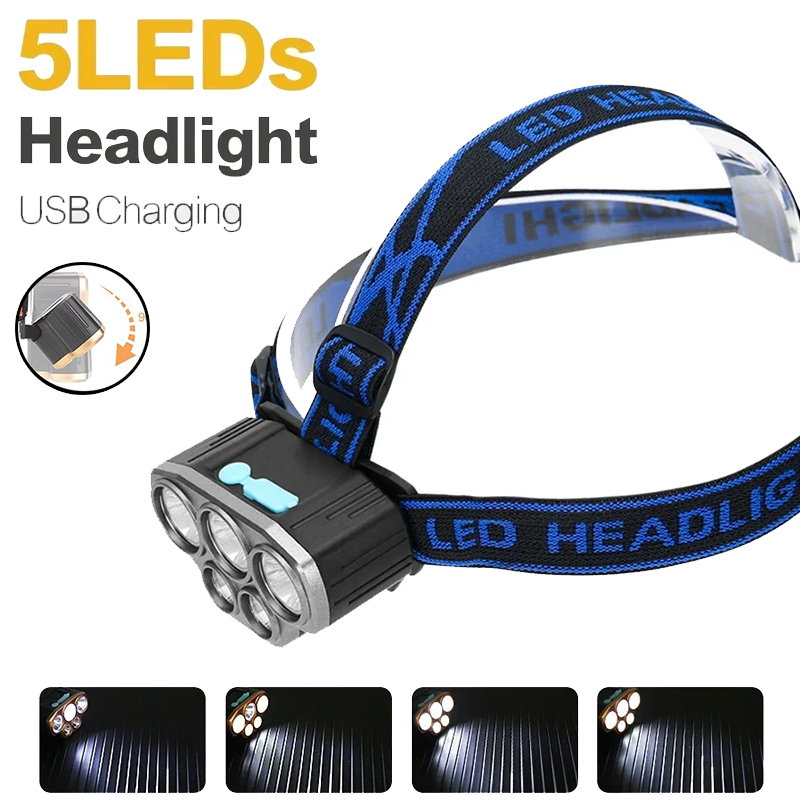 Running Headlamp - Lampe frontale rechargeable à 5 LED,