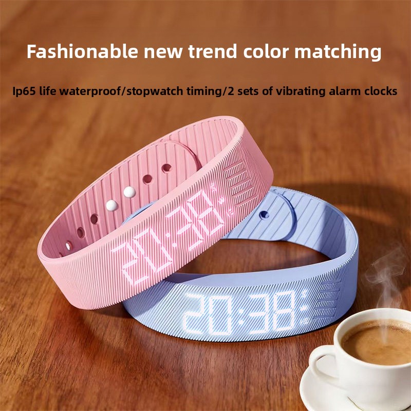 Running Watch - Montre-réveil numérique LED, bracelet d'alarme en